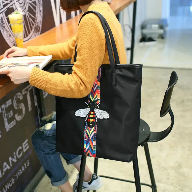 Women Embroidered Shoulder Bag Black 2024