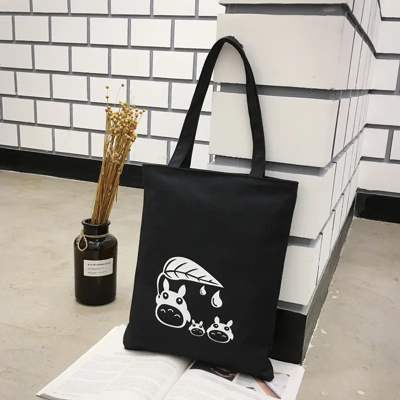 Women Canvas Cat Print Shoulder Bag Black