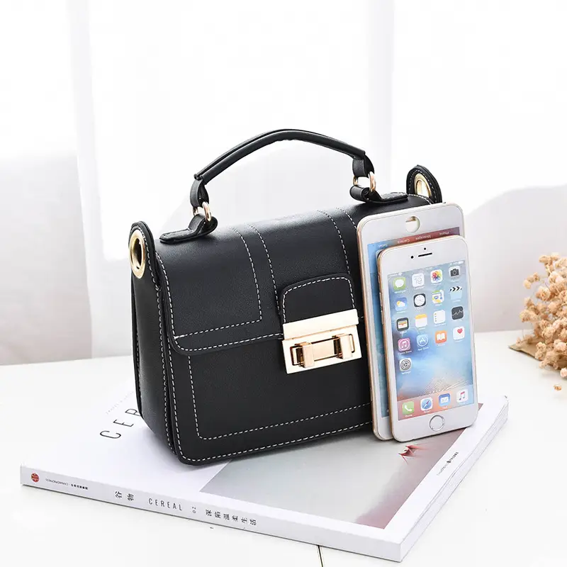Women's Black Crossbody Bag with Gold Hardware