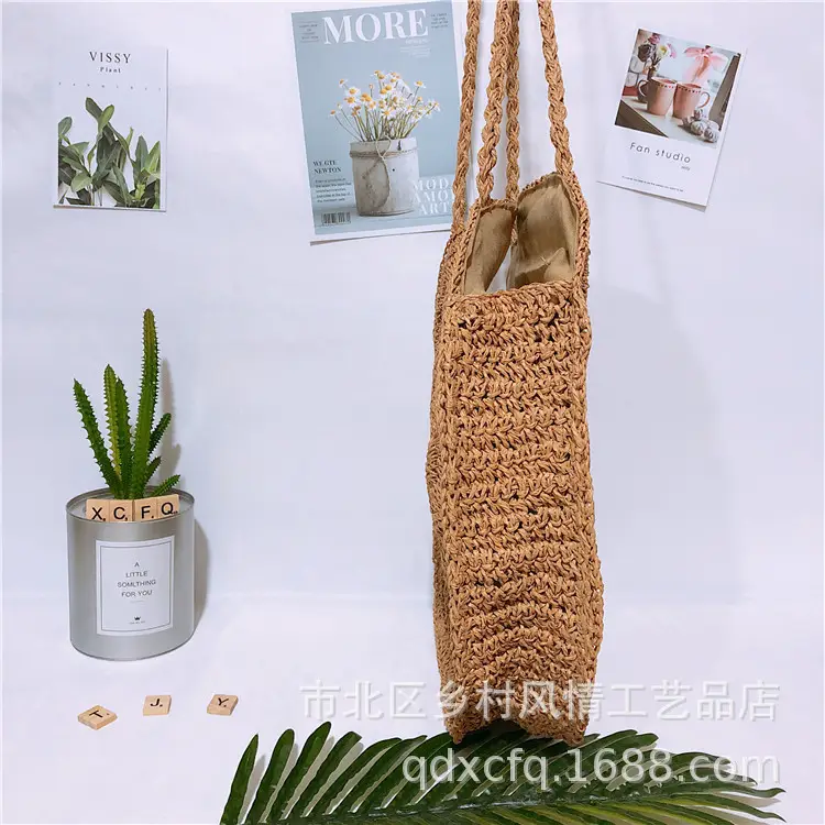 Women's Round Woven Grass Shoulder Bag Beach Casual