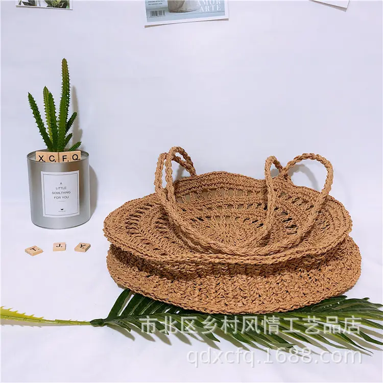 Women's Round Woven Grass Shoulder Bag Beach Casual