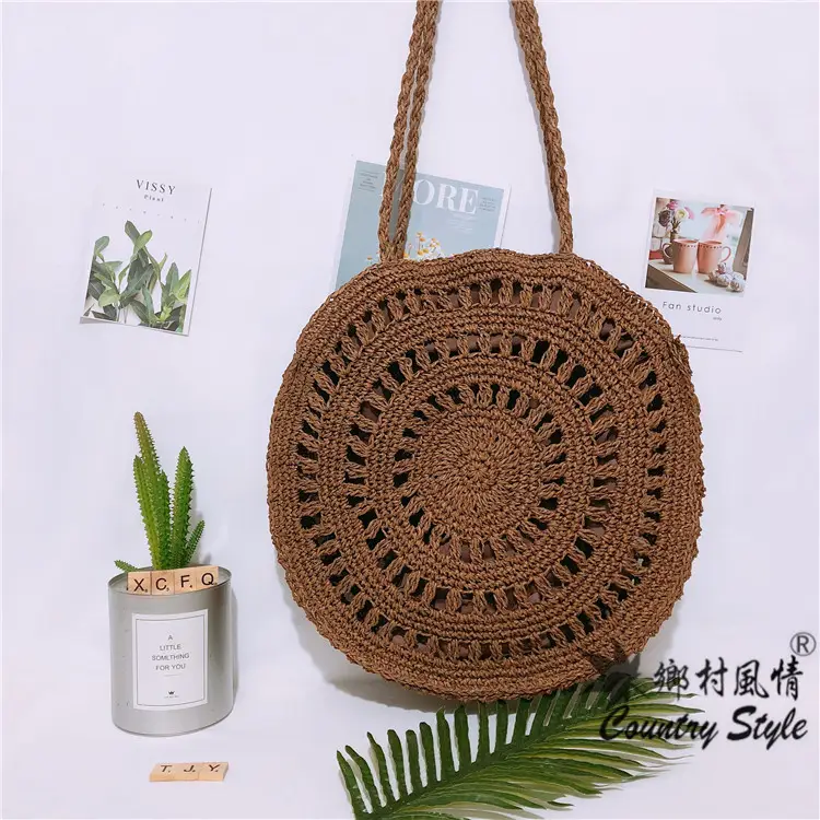 Women's Round Woven Grass Shoulder Bag Beach Casual