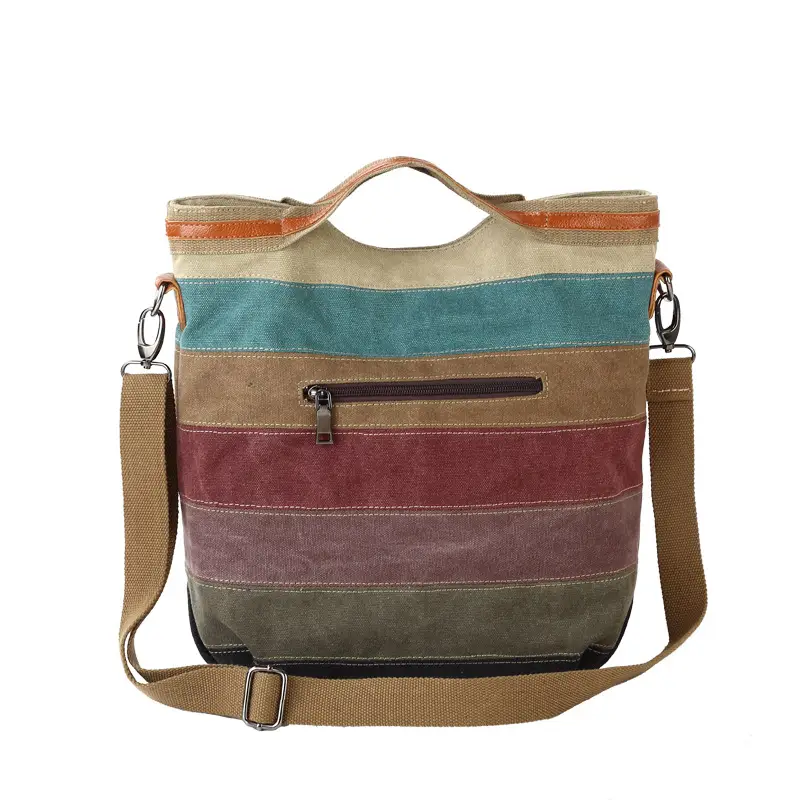 Women Canvas Retro Striped Shoulder Bag