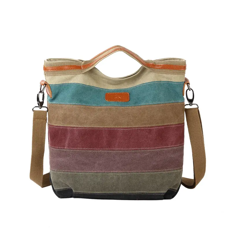 Women Canvas Retro Striped Shoulder Bag