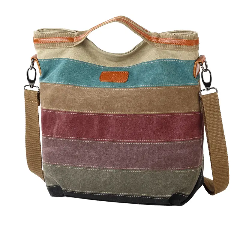 Women Canvas Retro Striped Shoulder Bag