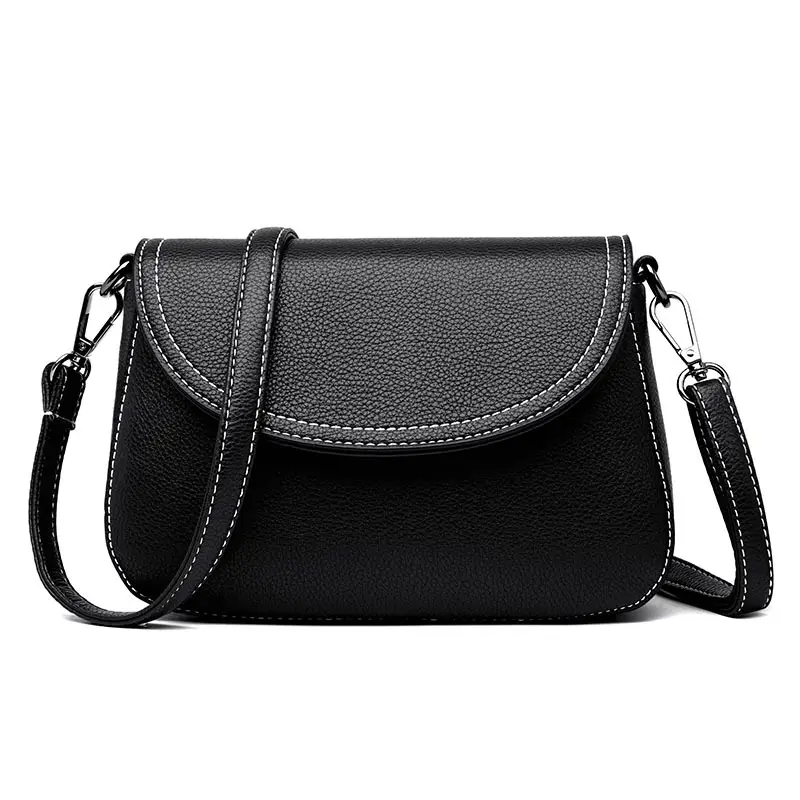 Black Women's Crossbody Bag 2025 Trendy Soft Leather Look