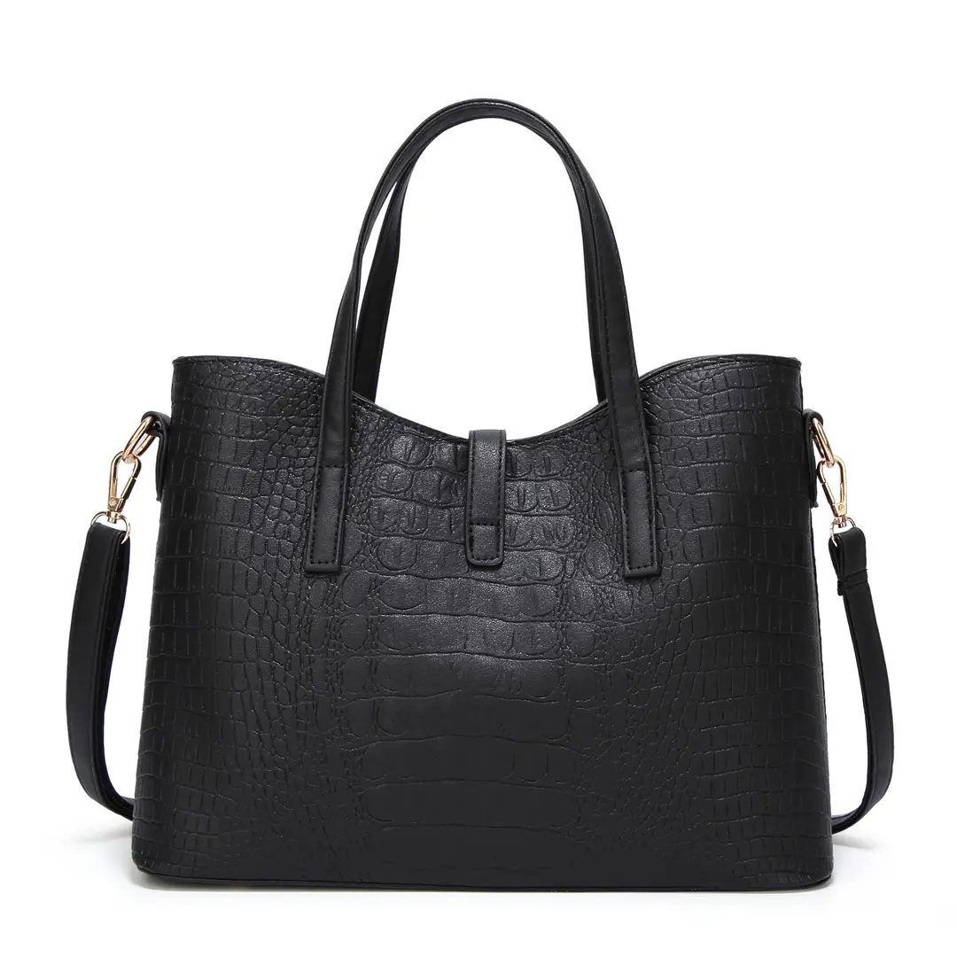 Black Croc Print 4-Piece Women's Handbag Set