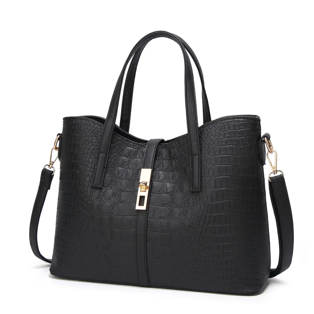 Black Croc Print 4-Piece Women's Handbag Set