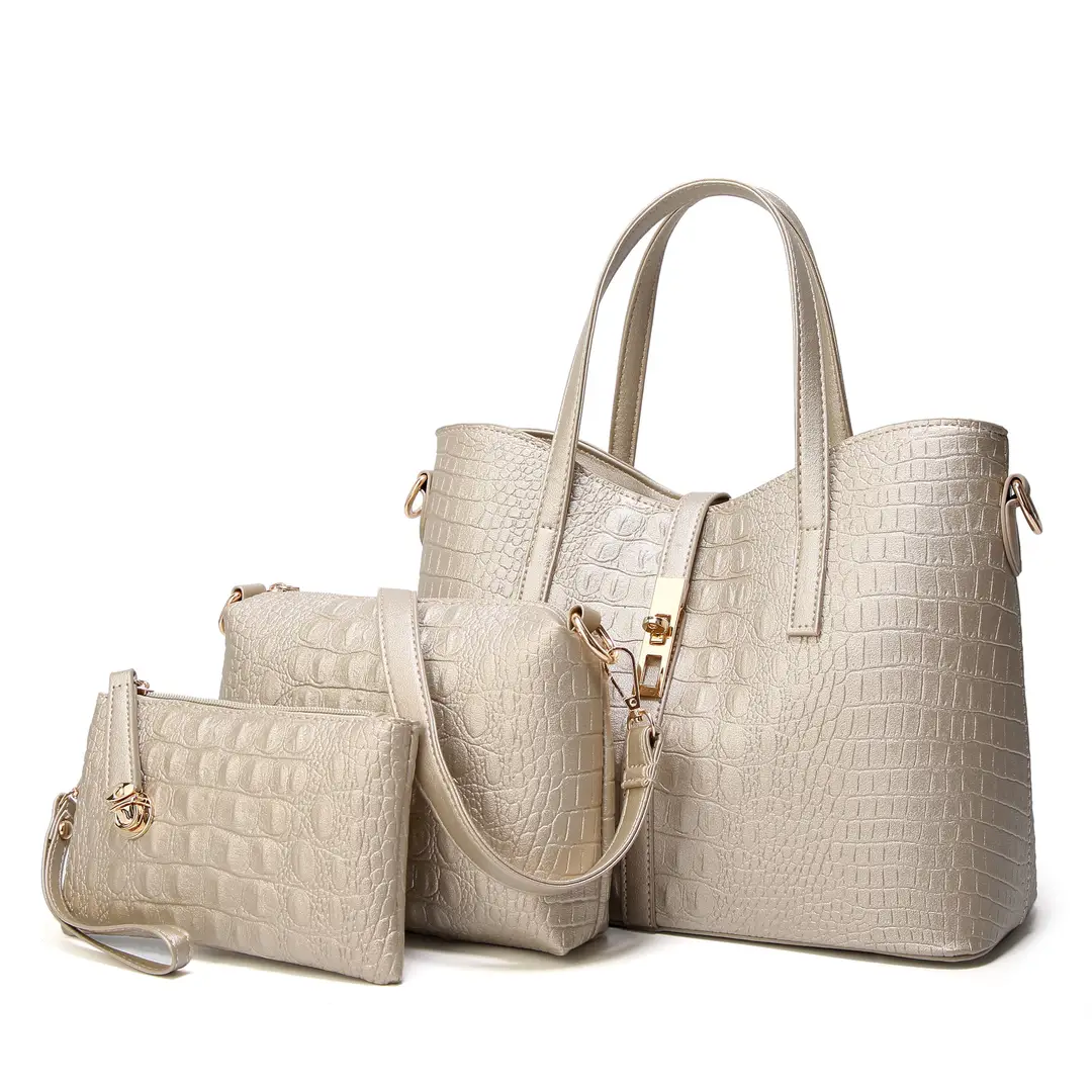 Black Croc Print 4-Piece Women's Handbag Set