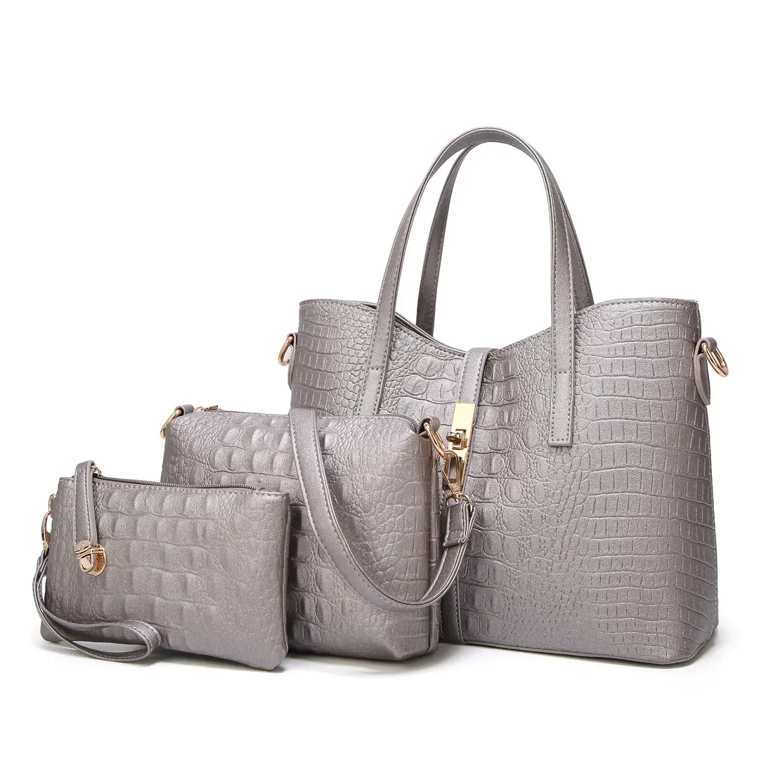 Black Croc Print 4-Piece Women's Handbag Set