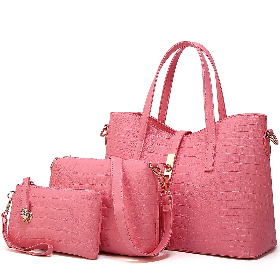 Black Croc Print 4-Piece Women's Handbag Set