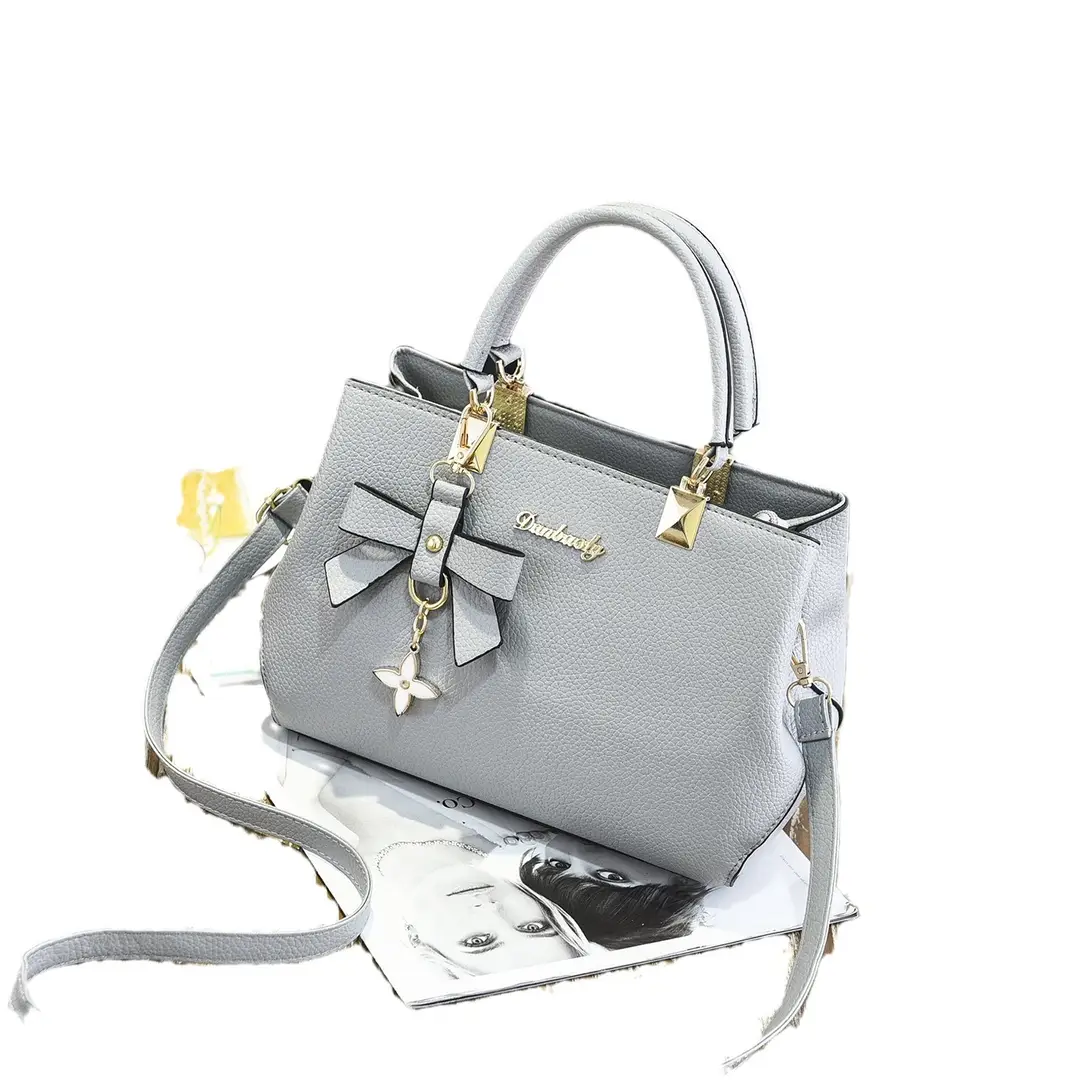 Black PU Leather Women's Shoulder Bag with Bow Charm
