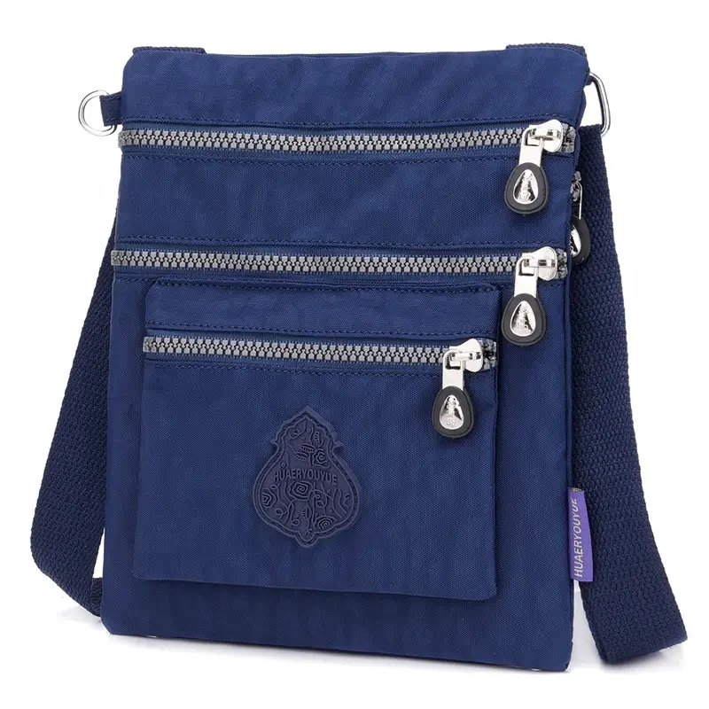Women's Purple Nylon Messenger Bag Lightweight Multi-Pocket