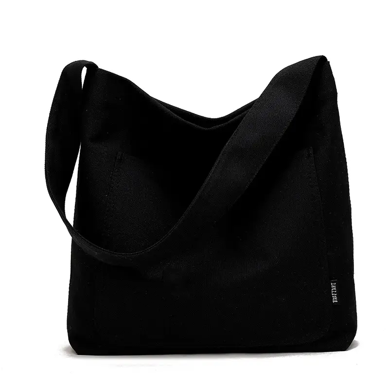 Women Canvas Shoulder Bag Black White Large Capacity Daily Use