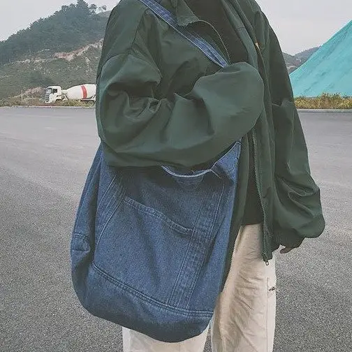 Dark Blue Denim Shoulder Bag for Women Daily Use