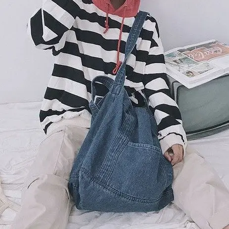 Dark Blue Denim Shoulder Bag for Women Daily Use