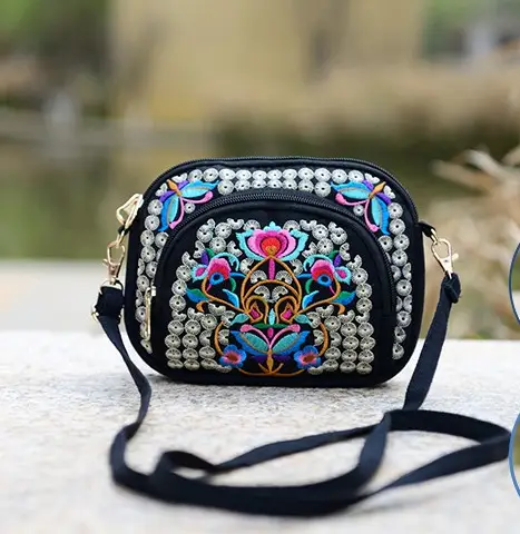 Ethnic Embroidered Crossbody Bag Red Peony Flower