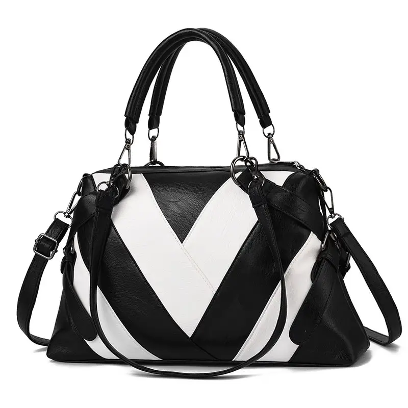 Black White Chevron Shoulder Bag for Women