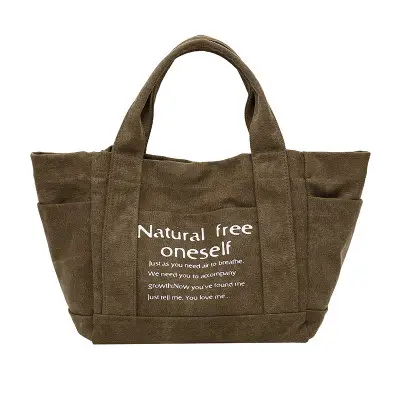 Women Canvas Shoulder Bag with Printed Quote