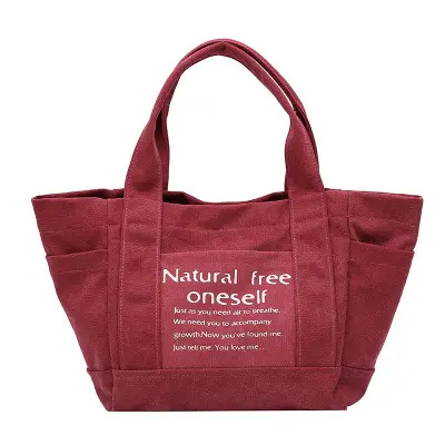 Women Canvas Shoulder Bag with Printed Quote