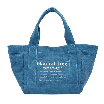 Women Canvas Shoulder Bag with Printed Quote