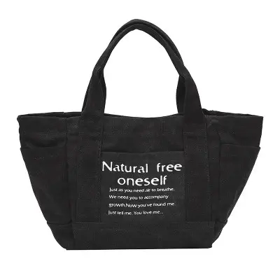Women Canvas Shoulder Bag with Printed Quote