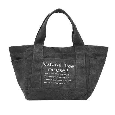 Women Canvas Shoulder Bag with Printed Quote