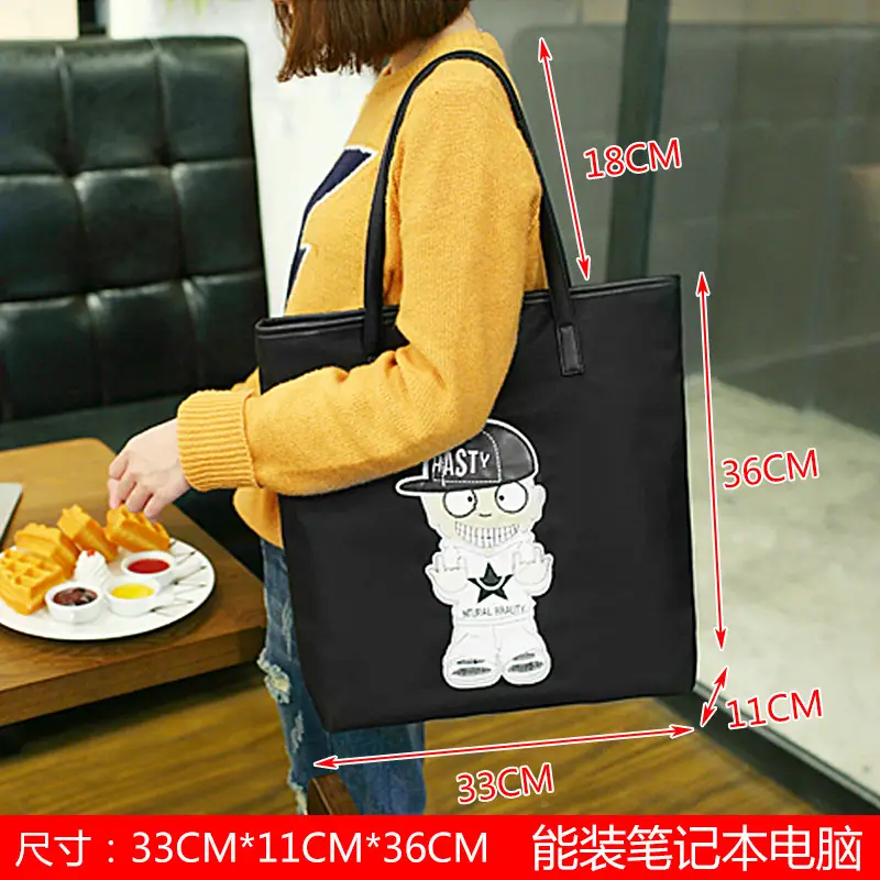 Women Embroidered Shoulder Bag Black Nylon Daily Use