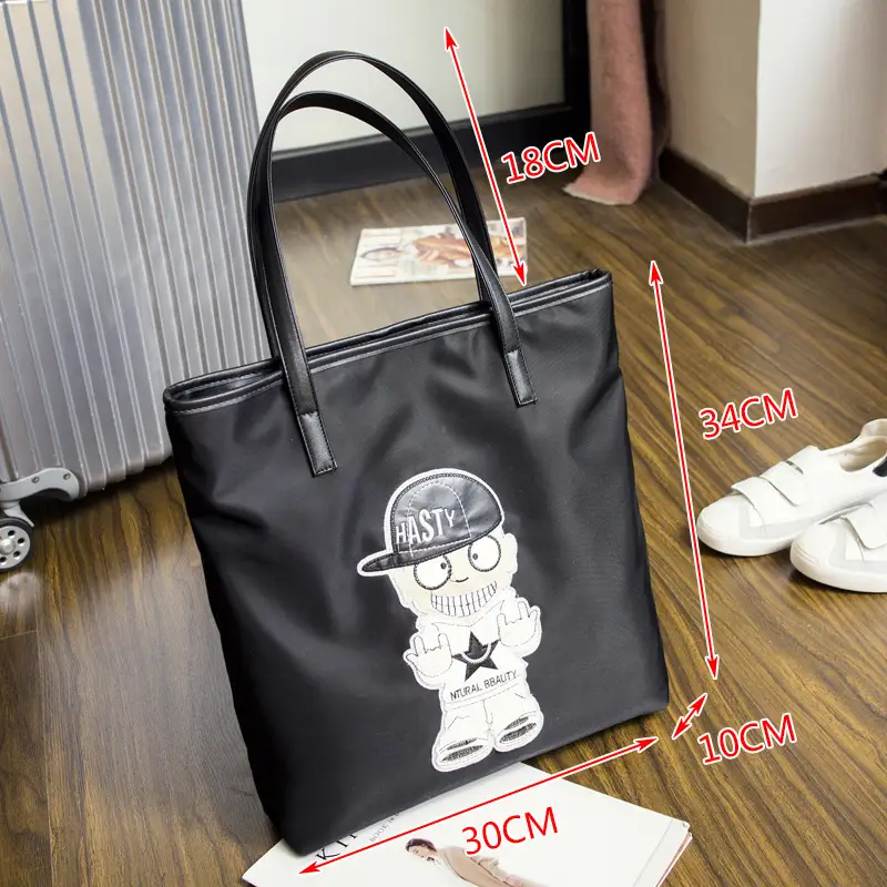 Women Embroidered Shoulder Bag Black Nylon Daily Use