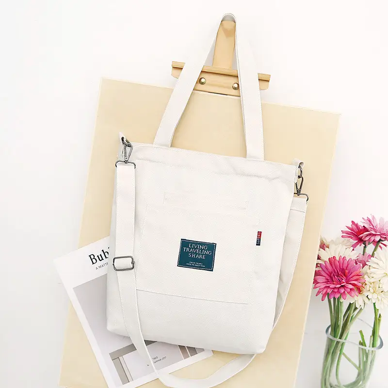 Yellow Canvas Shoulder Bag for Women with Detachable Strap