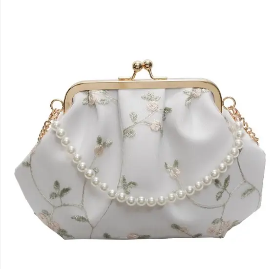 White Floral Embroidered Crossbody Bag for Women