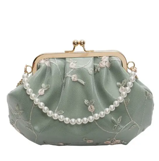 White Floral Embroidered Crossbody Bag for Women