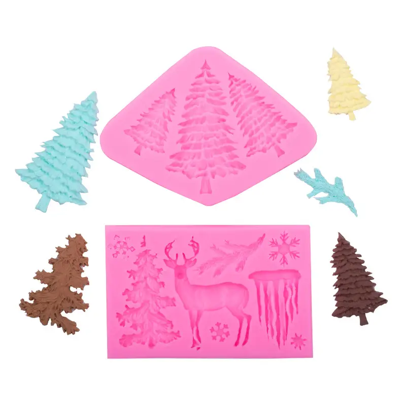 Silicone Christmas Tree Molds Pink 3 Design