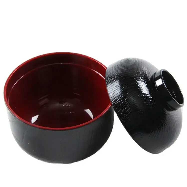 Japanese Style Black Red Soup Bowl with Lid