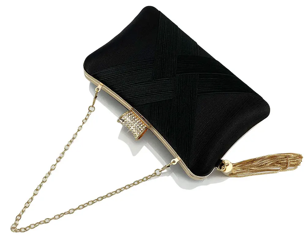 Golden Woven Diamond Tassel Clutch for Weddings & Parties