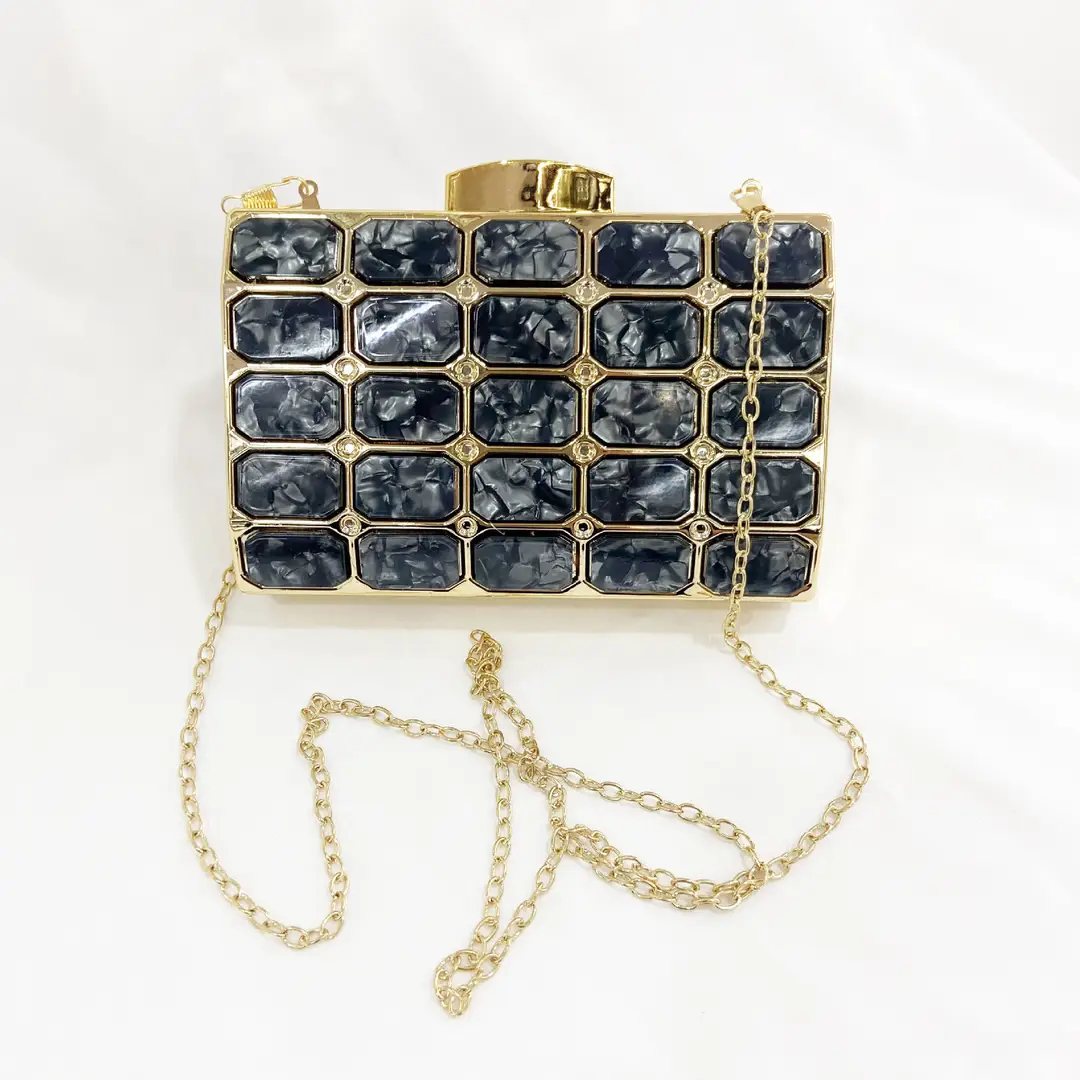 Black Square Stone Pattern Cross Body Bag for Women