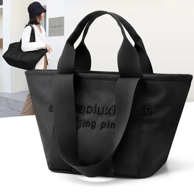 Trumpet Black Nylon Handbag for Women Daily Commute