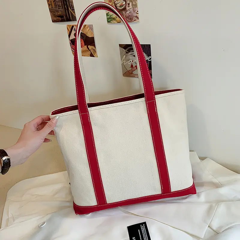 Canvas Tote Bag Black Red Green for Students & Women