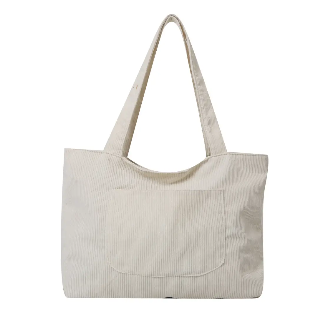 Corduroy Shoulder Bag White Large Capacity Daily Commute