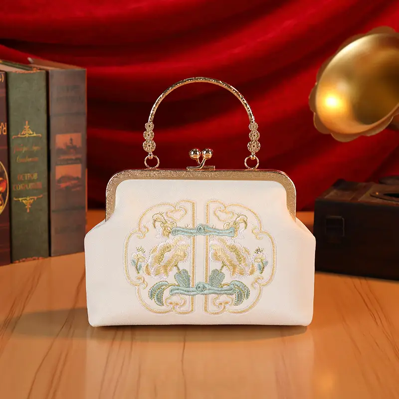 Creamy White Embroidered Handbag for Weddings & Hanfu Lovers