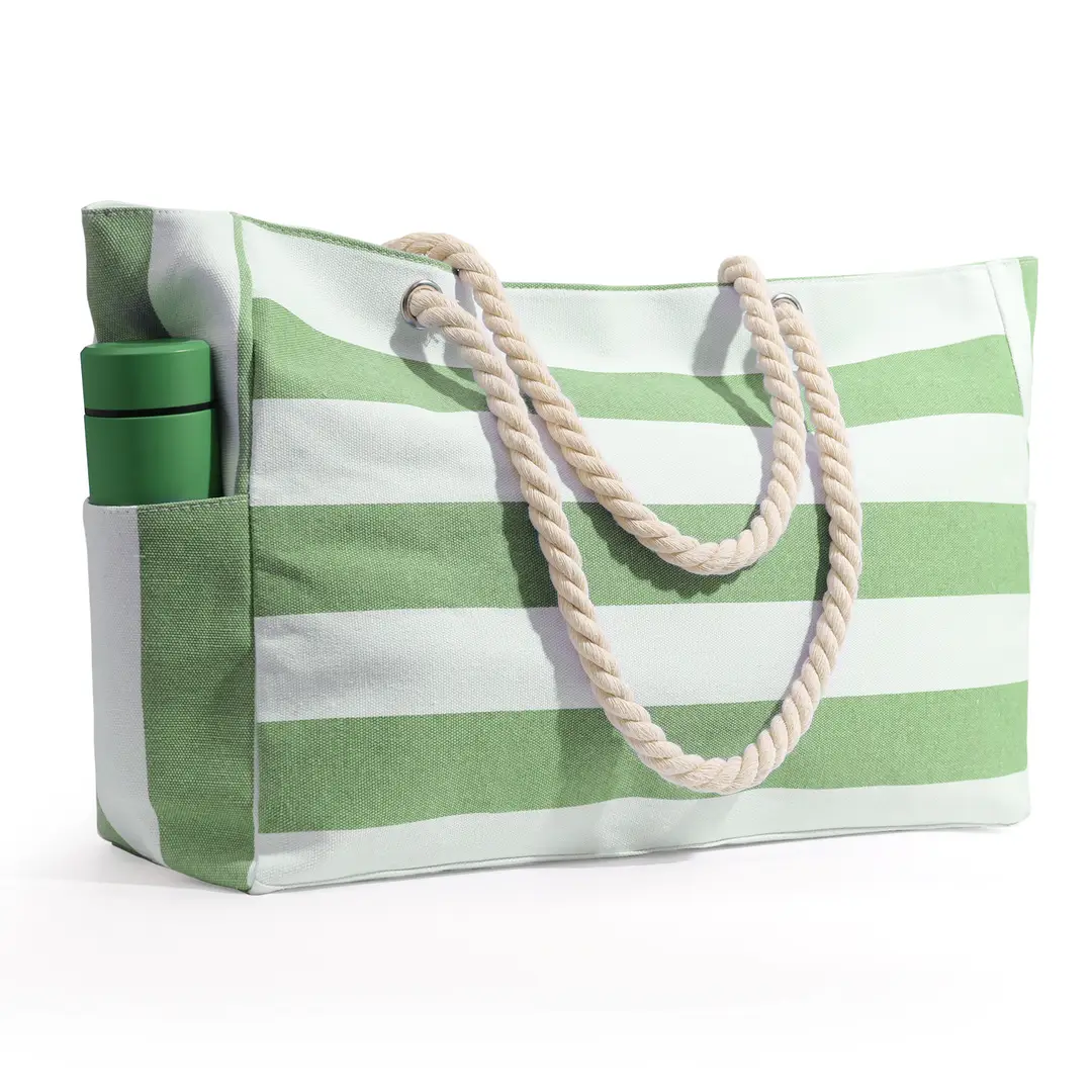 Stylish Blue Striped Canvas Tote Bag for Travel & Beach Use