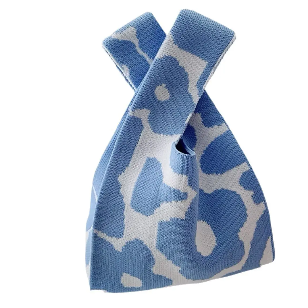 Blue Floral Knitted Handbag for Women