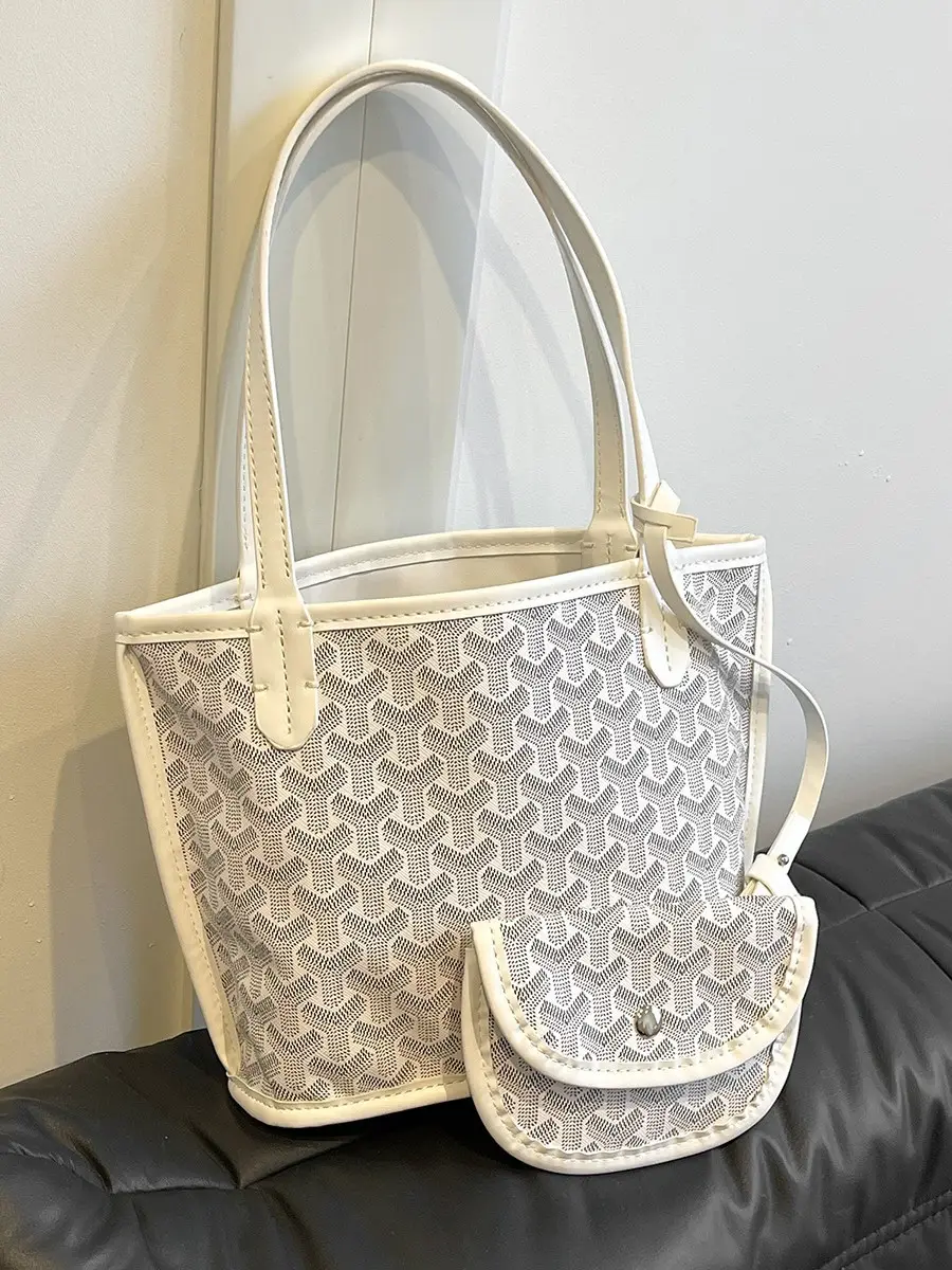 Cream Geometric Tote Bag for Women with Flap Closure