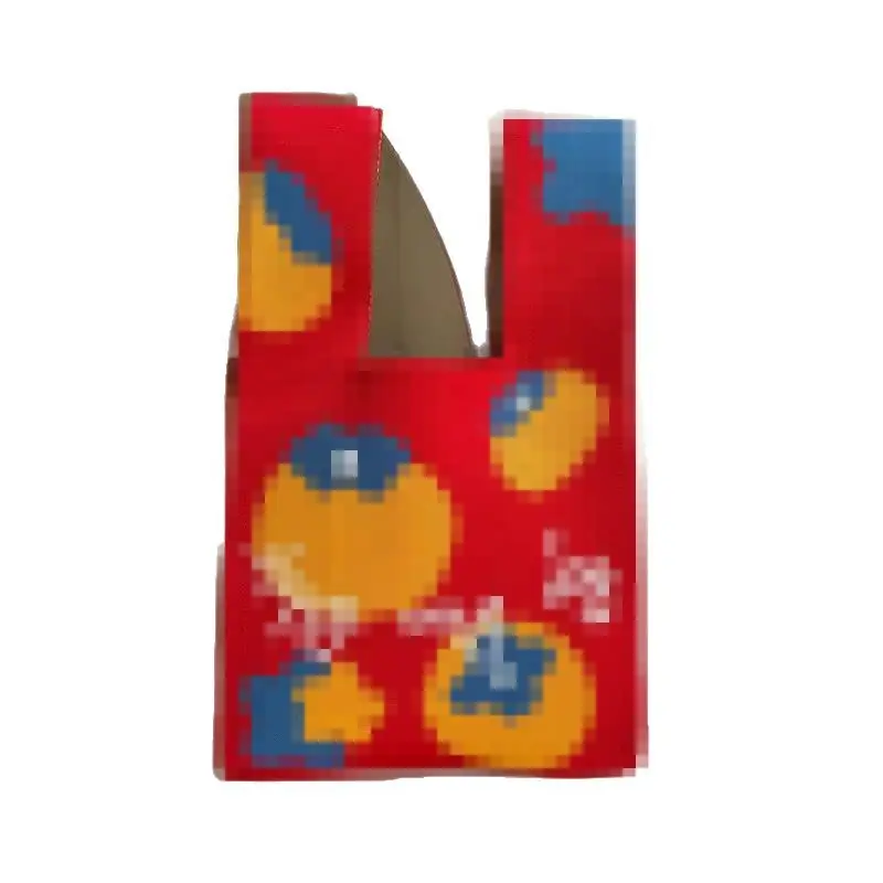 Red Woven Handbag with Yellow Blue Patterns for Women