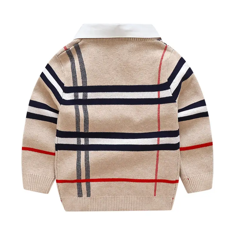 Kids Plaid Collar Sweater Boy Spring Beige