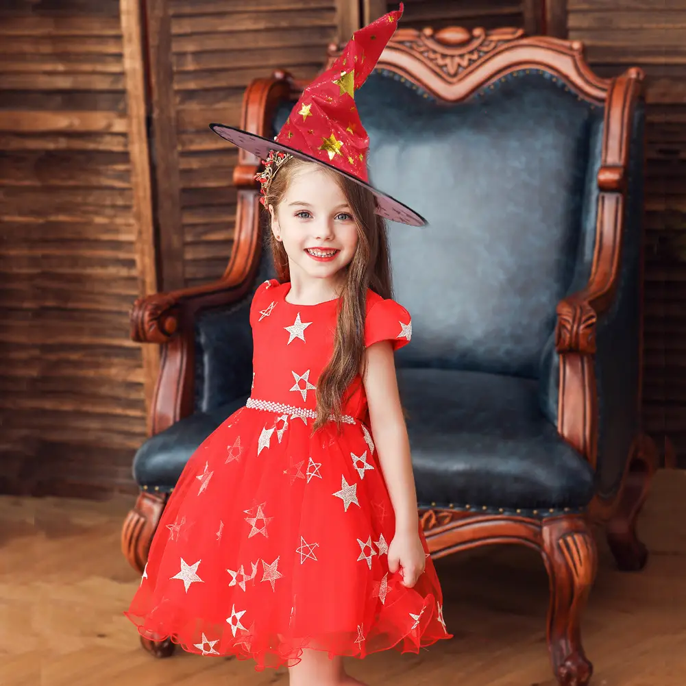 Kids Purple Starry Witch Dress Halloween Party Costume