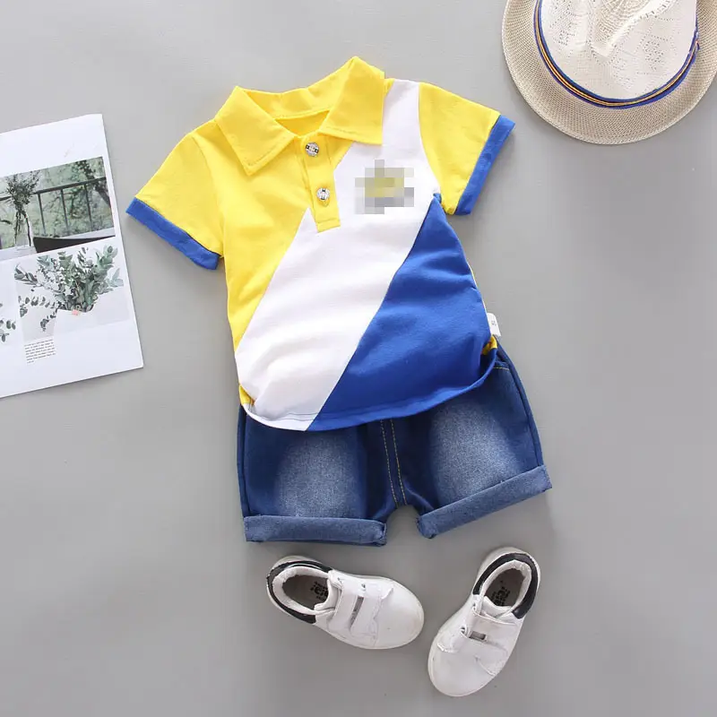 Boy Summer Polo Shirt Set with Denim Shorts