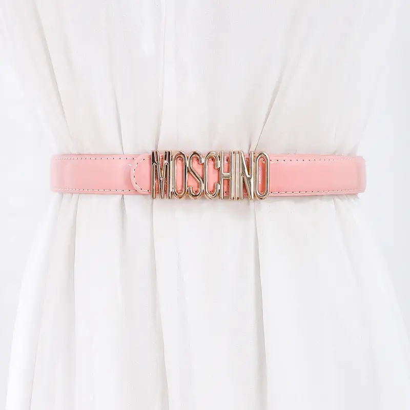 Women Moschino Logo Belt Black Tan Slim Fashion