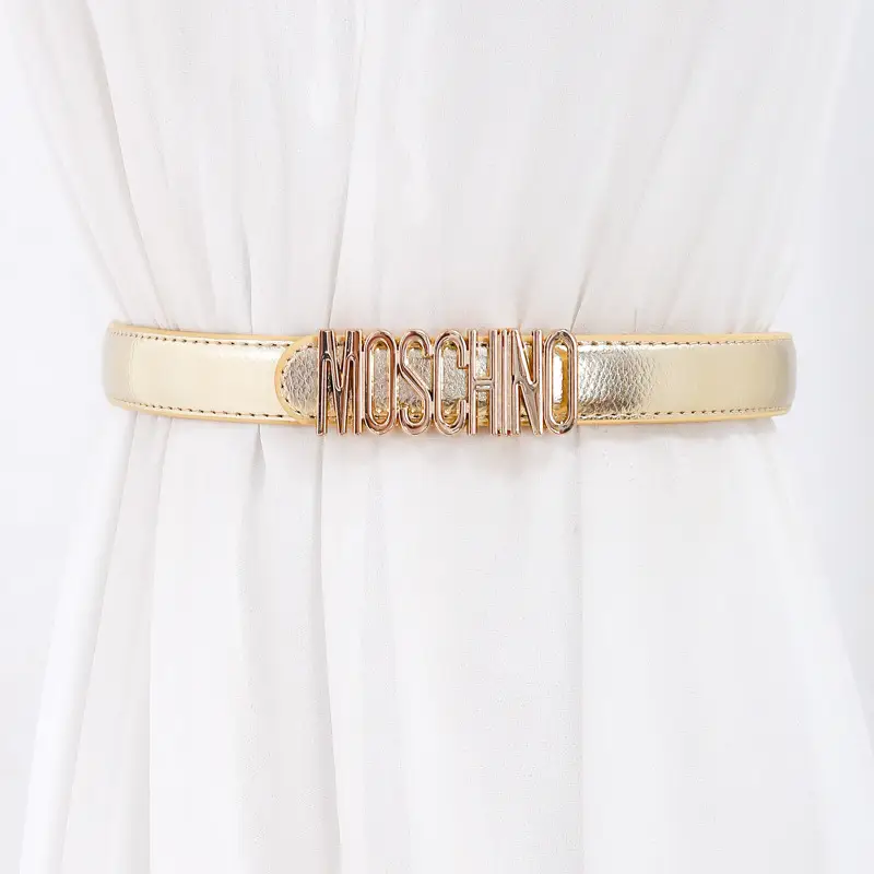 Women Moschino Logo Belt Black Tan Slim Fashion