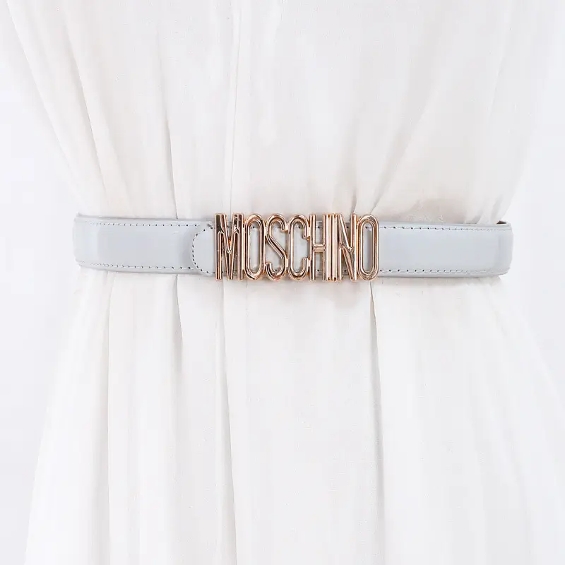 Women Moschino Logo Belt Black Tan Slim Fashion